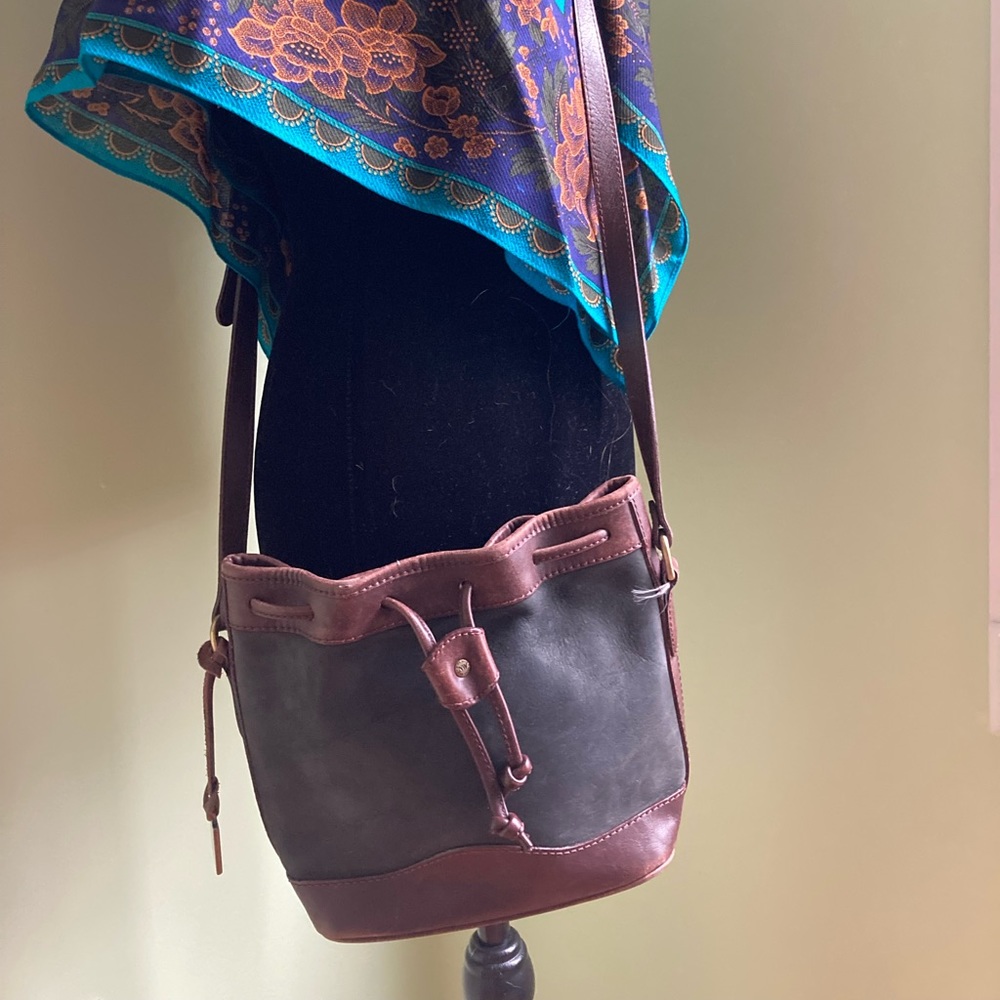 Vintage 1990s Nine West Small Hobo Bag Brown Leather Black Suede